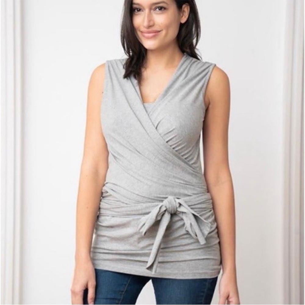 Seraphine Maternity Skin to Skin Top Large Nursingwear Baby Gray Sleeveless Wrap